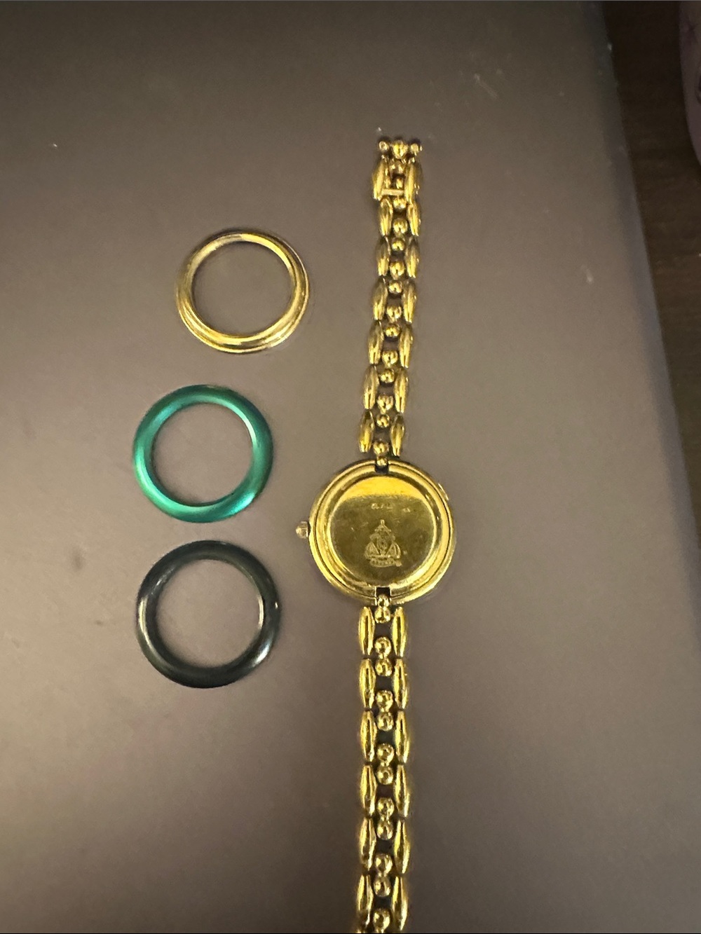 Gucci Gold-Tone Bracelet Watch with Blue, Green and Black Interchangeable Bezels - Picture 2 of 8